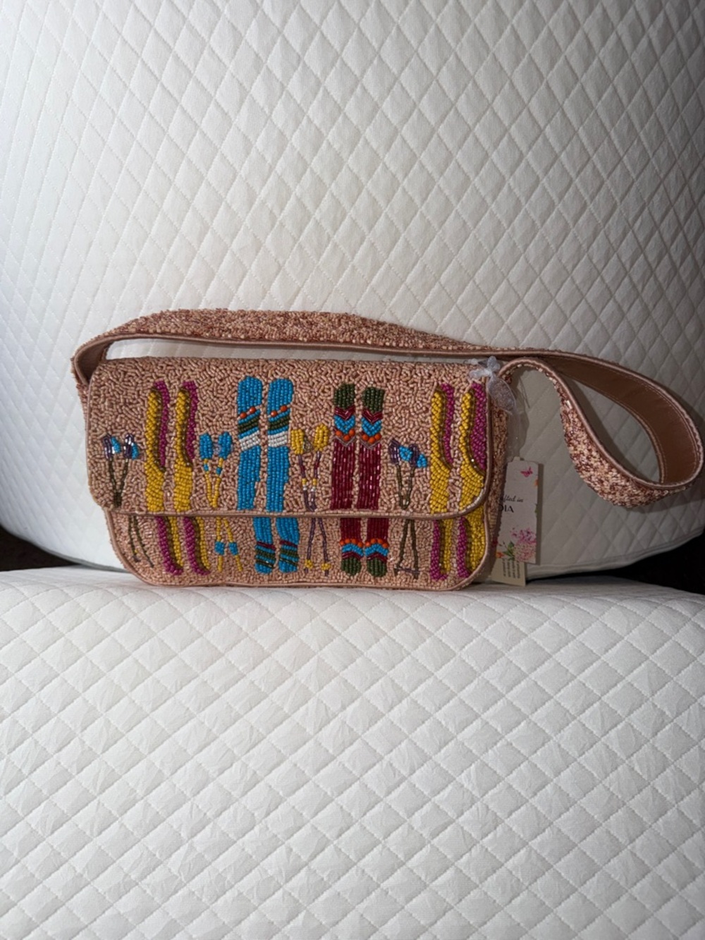 India Beaded Shoulder Bag with Multicolor Accents